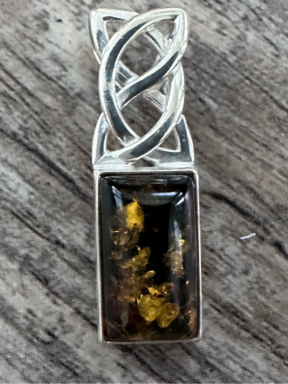 Moss Amber and Sterling Silver Celtic Pendant